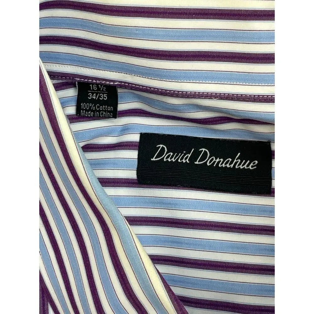 David Donahue Shirt Mens 16.5‎ - 34/35 Striped 100% Cotton Button Up